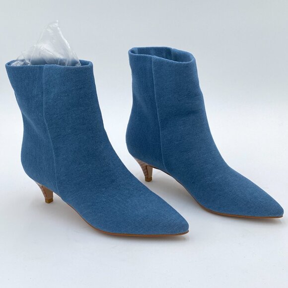 Blue Pointed Toe Ankle Booties Low Kitten High Heel Office Lady Comfy Dress Shoe - Picture 3 of 6